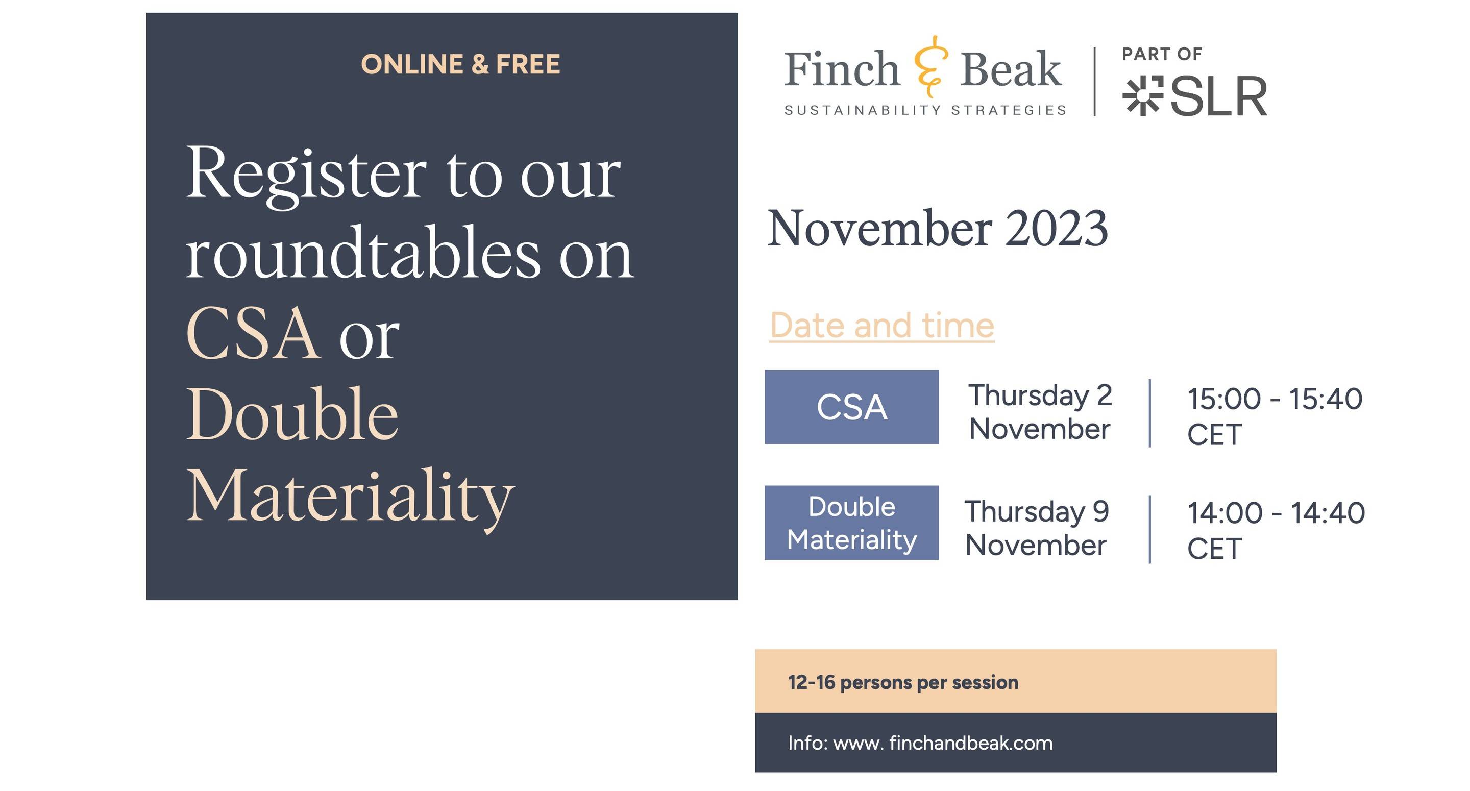 Join Finch & Beak's ESG Roundtables this November!
